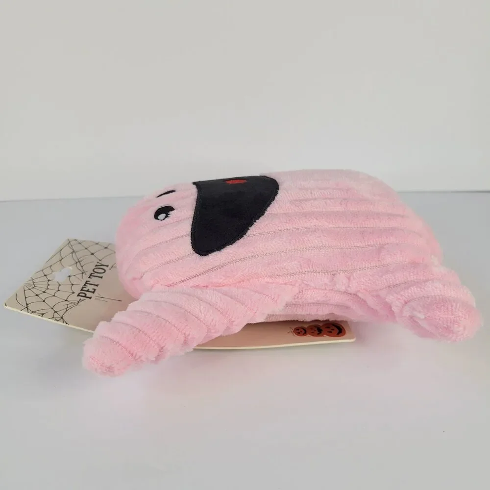 Pink Smiling Ghost Boo Plush Dog Pet Toy Summerween Spooky Halloween Squeaks 7